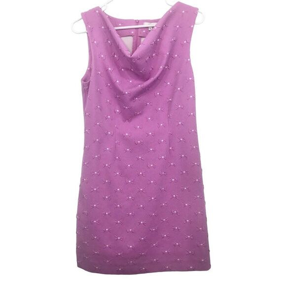 Tyler Böe Pinkish Purple White Bow Textured Sleeveless Drape Neck Pencil Dress - Picture 2 of 14